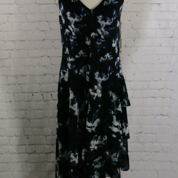 Simply Vera Wang Assymetrical Ruffle Black Blue Print Spring Dress Lined Small - Picture 3 of 5